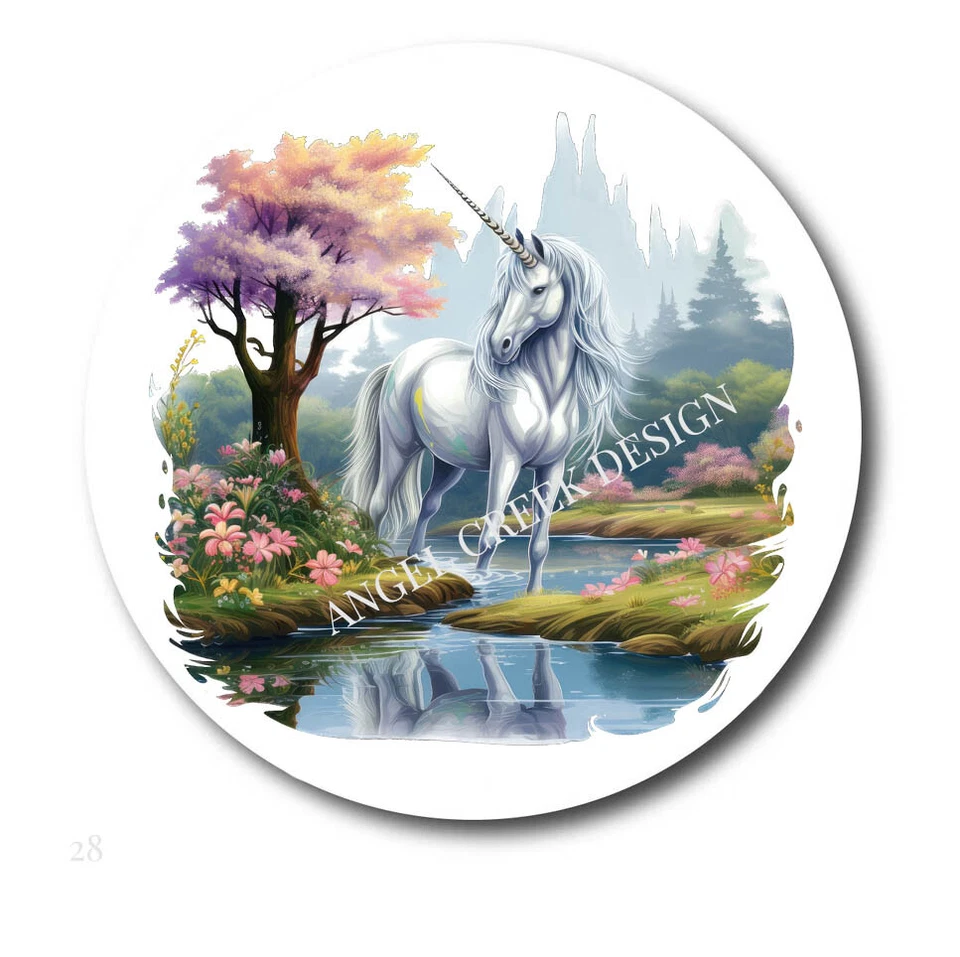 Stunning White Unicorn in Stream Scrapbook Stickers Unicorn Envelope Seals - Image 1 of 1