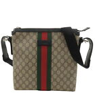 Auth Gucci Sherry Gg Supreme Leather Shoulder Bag Beige Black 387111 Used F/S