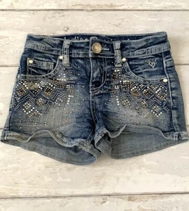 Justice Size 7 Girls Bedazzled Rhinestone Denim Jean Shorts Kids Summer Wear - Picture 1 of 3