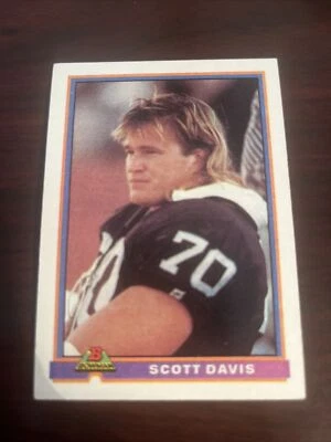 1991 Bowman Scott Davis #250 Los Angeles Raiders University Of Illinois - Image 1 of 2