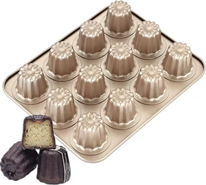 12-Cavity Nonstick Canele Mold Baking Cake Pan for Bread Muffin Cake Baking Pan, - Picture 1 of 12