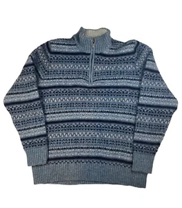 Vintage LL Bean Pullover Wolle 1/4 Zip Fair Isle Geometrisch Nordic Ski Blau Medium - Bild 1 von 5