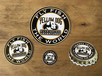 VARIOUS BRANDS 4 Yellow Dog Fly Fishing Adventures Outdoor Fish Sticker/Decal Vinyl Authentic