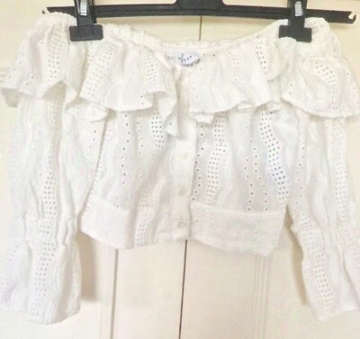 Top Shop Petite Size10 Off Shoulder Crop Top Ivory - Image 1 of 2