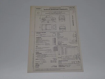 AUTOBIANCHI BIANCHINA CABRIOLET TIPO 110 B  SCHEDA DI OMOLOGAZIONE DGM 1960 (48) - Immagine 1 di 3