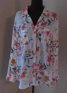 NY COLLECTION WOMENS SIZE MEDIUM LONG SLEEVE FLORAL BLOUSE - Picture 1 of 3