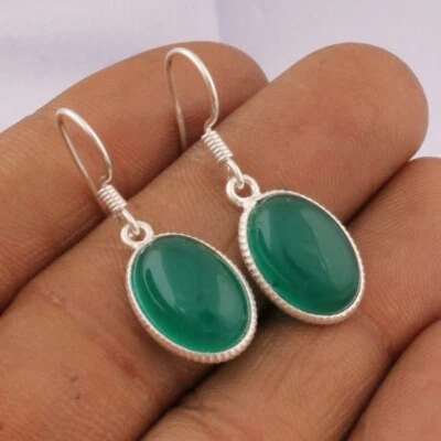 925 Argento Sterling Verde Onice Originale di Forma Ovale Artigianale Donna - Immagine 1 di 4