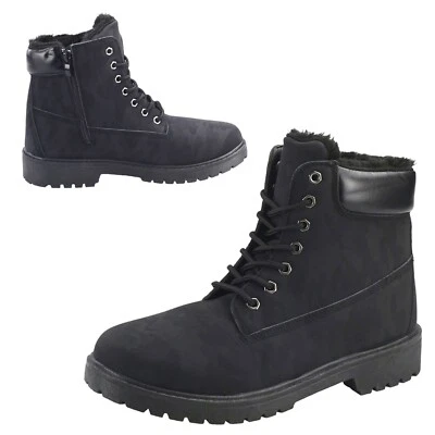 Herren Stiefeletten Worker Boots Stiefel Warm gefütterte Winterschuhe Schwarz