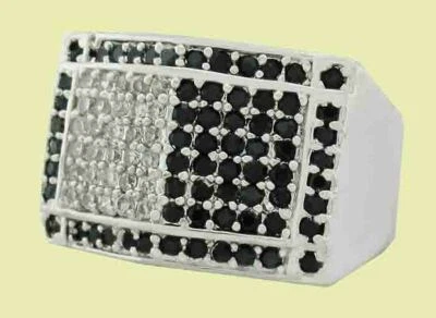 ANILLO DE HOMBRE GENUINO ÓNIX NEGRO Y ZAFIROS BLANCOS CHAPADO EN ORO 14k - Nuevo Con Etiqueta Foto 1 de 4