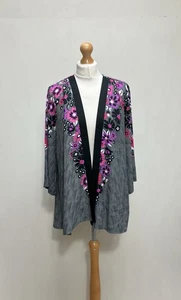 Womens Bob Mackie Wearable Art Jacket Size Large L Grey Purple Floral Open Cardi - Picture 1 of 9