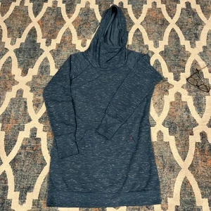 Gaiam Sweatshirt Hooded Cowl Neck Performance Women L Grey Teal With Pouch - Picture 1 of 4