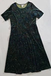 Vintage Coldwater Creek Gr. L Damen grün Paisley Samt Grunge Kleid Kurzarm - Bild 1 von 4