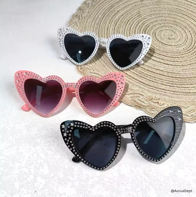 Heart Rhinestone Sunglasses – Y2K Bling Glasses Women Retro Glam Festival Shades - Image 1 of 4
