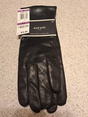 Новые женские перчатки Alfani Luxe из натуральной кожи 8 1/2 черные 100% кашемировая подкладка - Изображение 1 из 4