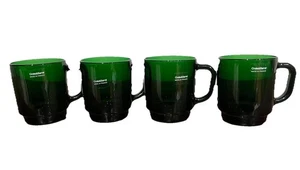 Crate Barrel France Coffee Tea Drink Mug Cup Set Lot 4 Emerald Green Glass - Picture 1 of 5