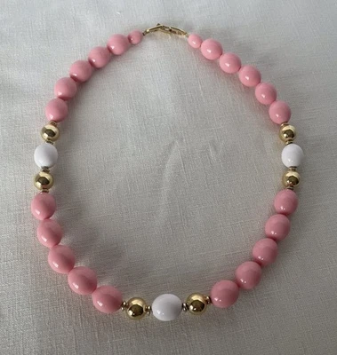 COLLAR NAPIER VINTAGE 18” Coral/Rosa - Ish, Crema y Oro Tono Collar con Cuentas Foto 1 de 3