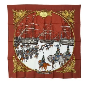 HERMES Carre 90 Marrón Marino ET Caballería Bufanda Chal Seda 100% De Colección Sin Caja - Imagen 1 de 5