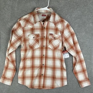 Camisa Wrangler Para Hombre Mediana Marrón Blanca A Cuadros Manga Larga Con Botones A Presión Nueva Con Etiquetas - Imagen 1 de 10