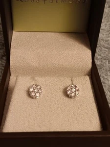 Sparkling Diamond Cluster Earrings In 14kt White Gold Settings - Picture 1 of 10