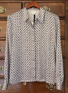 Reiss Sasha-Druck Kragen Detail grau Button-Down Bluse Neu mit Etikett US 8 Kettenglied $ 210 - Bild 1 von 7