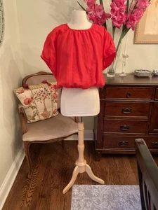Joie Leinen Bluse Large Rot Cropped Geraffte Taille Kurzarm Boxy Fit Oberteil L - Bild 1 von 6