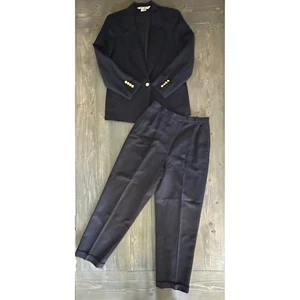 Austin Reed Navy Blue Worsted Wool Suit Womens One Button Blazer 8/Trousers 10 - Picture 1 of 15
