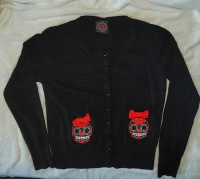 Too Fast sugar skull pocket button cardigan dia de los muertos goth punk retro - Image 1 of 4