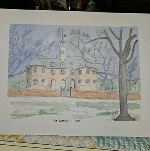 Watercolor Painting Of The Capitol Williamsburg Sign  Helen Wilson 2003 Unframed - Picture 1 of 7