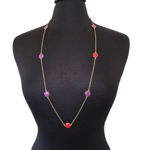 Kate Spade NY lila und rote Emaille wendbare lange Halskette goldfarbene Kette - Bild 1 von 3