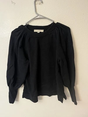 Suéter feminino LOFT plissado manga folhada preto tamanho pequeno - Imagem 1 de 4