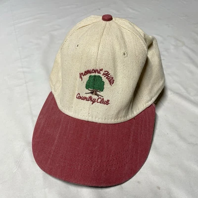 Vintage 90s Strapback Hat Cap Beige Red Art Hipster Fremont Hills Country Club - Image 1 of 4
