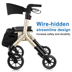 Walk Mate Rollator Walker Heavy Duty Folding 300lb Rolling Wide Seat w/ 4 Wheels - Picture 1 of 11