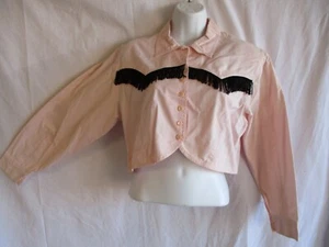 Chaqueta vintage Code Nouveau rosa con flecos negros talla pequeña - Imagen 1 de 8