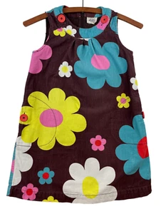 Mini Boden 7/8 Girls Multicolor Corduroy Floral Jumper Dress Lined Pocket Zip Up - Picture 1 of 5
