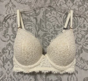 Aerie Real Power Plunge Multi Way Padded Push Up Underwire Lace Bra Ivory 32DD - Picture 1 of 9