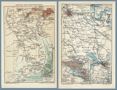 China 2 Antique Maps Ta Ku Forts and Canton Area c. 1900 - Image 1 of 4