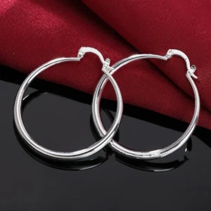Womens 925 Sterling Silver 40mm Polished Smooth Round Hoop Earrings #E368 - Picture 1 of 6