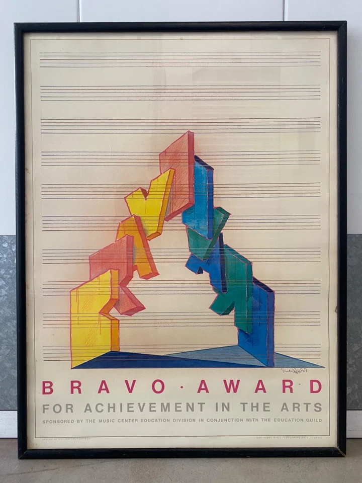 🔥 Póster litográfico cubista moderno vintage raro borde duro - CRUTCHFIELD 1982 Foto 1 de 4