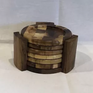Lipper International 7pc Wooden Coaster Set Made In Thailand - Picture 1 of 9