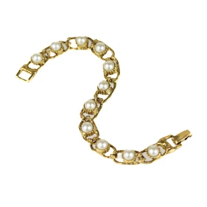 Vintage Signed Goldette Gold Tone Faux Pearl Bracelet - Picture 1 of 5