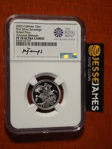 2025 GREAT BRITAIN PROOF SILVER SOVEREIGN NGC PF70 SHIELD PRIVY ADVANCE RELEASES - Picture 1 of 2