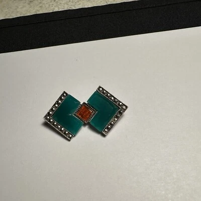 Broche prendedor 1928 (marca) estilo retro naranja/azul tono plata Foto 1 de 4