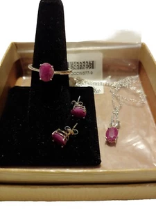JTV RHDM Over Sterling Indian Ruby Necklace, Earrings, Ring Set - Picture 1 of 14