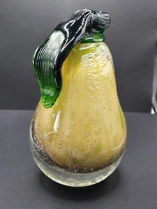 vintage MURANO GLASS PEAR BOOKEND/bubbles & silver flecks /Alfred Barbini - Picture 1 of 12