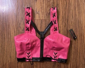 Sexy Dolls Kill Style Body Rage Pink Black Fetish Rave Goth Corset Top Bra - Picture 1 of 6