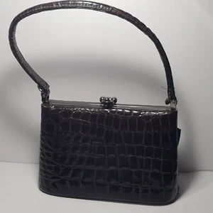 MILLENI Leather Handbag Patent dark brown vintage tote - Picture 1 of 17