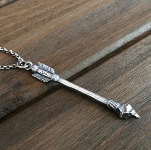 925 Sterling Silver Feather Long Arrow Flint Arrowhead Pendant Antiqued Unique - Picture 1 of 7