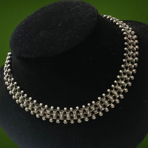 ANTIQUE VICTORIAN COLLAR NECKLACE WIDE FRINGE STERLING SILVER 16” 43 Grams - Picture 1 of 9