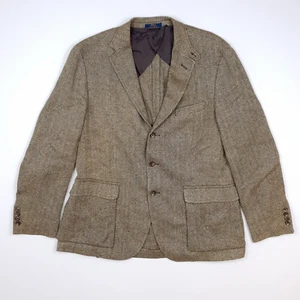 Polo Ralph Lauren Blazer Jacket 44 Sport Coat Linen Silk Herringbone Mens Beige - Picture 1 of 18