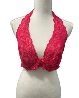 Frederick’s of Hollywood Halter Style Red Pink Lace Overlay Padded Underwire 38 - Image 1 of 4